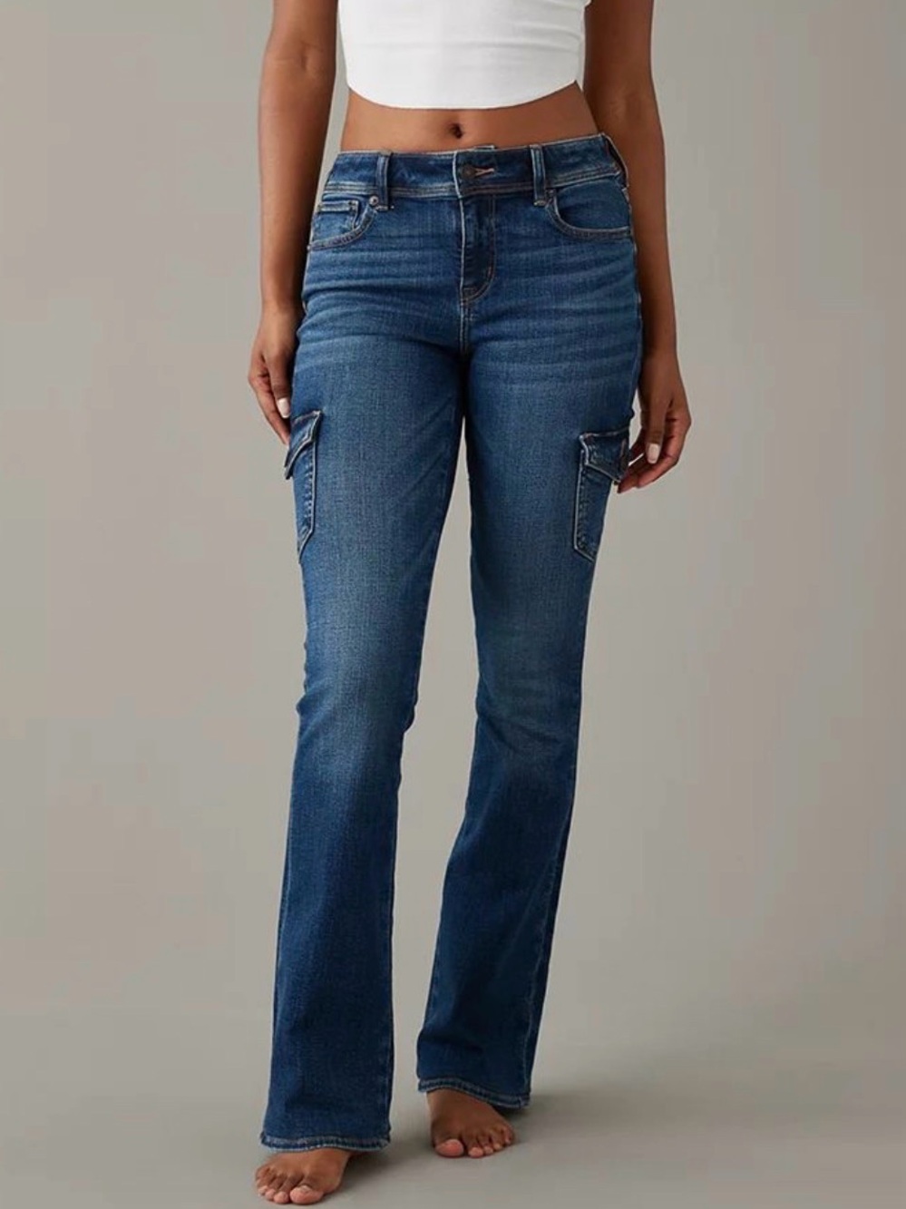 AE Stretch Low-Rise Kick Bootcut Jeans in Cargo Style